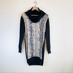 Vivienne Tam Snake Print Black Knit Mock Neck Sweater Dress Size Small NWT
